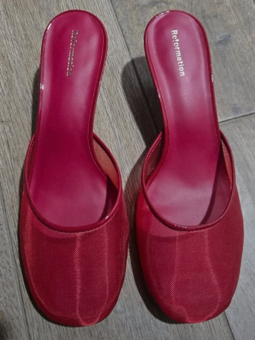 Reformation Red Satin Mule Kitten Heels - Picture 3 of 6
